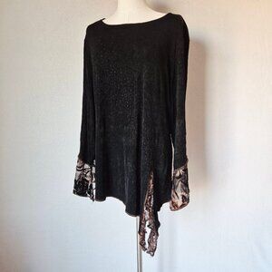 Vintage Spencer Alexis USA Slinky Beaded Asymmetrical Hem Top Long Sleeve Black